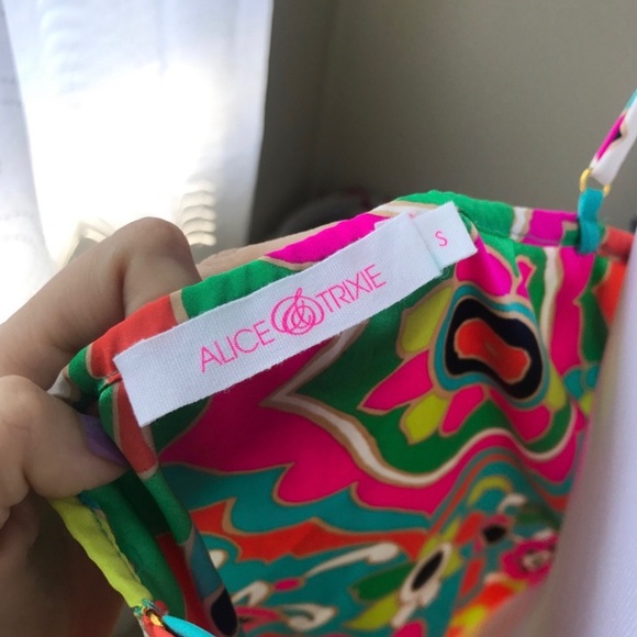 Alice & Trixie 100% Silk Pink Green Multicolor Spaghetti Strap Dress Size Small - Picture 4 of 5